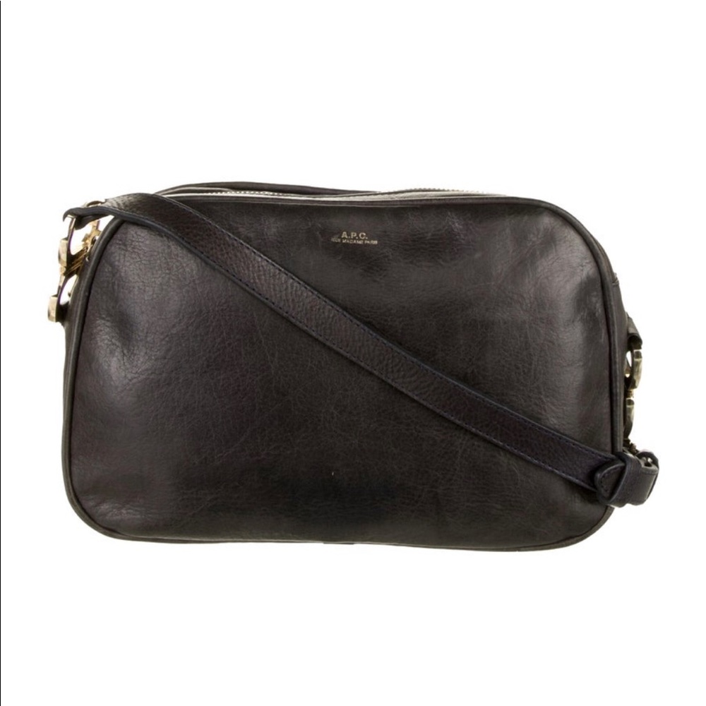 APC Navy Leather Crossbody Bag